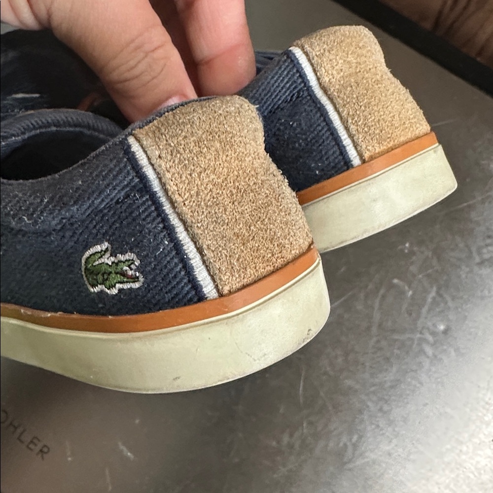 Lacoste Kids Dark Denim Blue and Tan Sneakers Size 8 - Picture 4 of 7